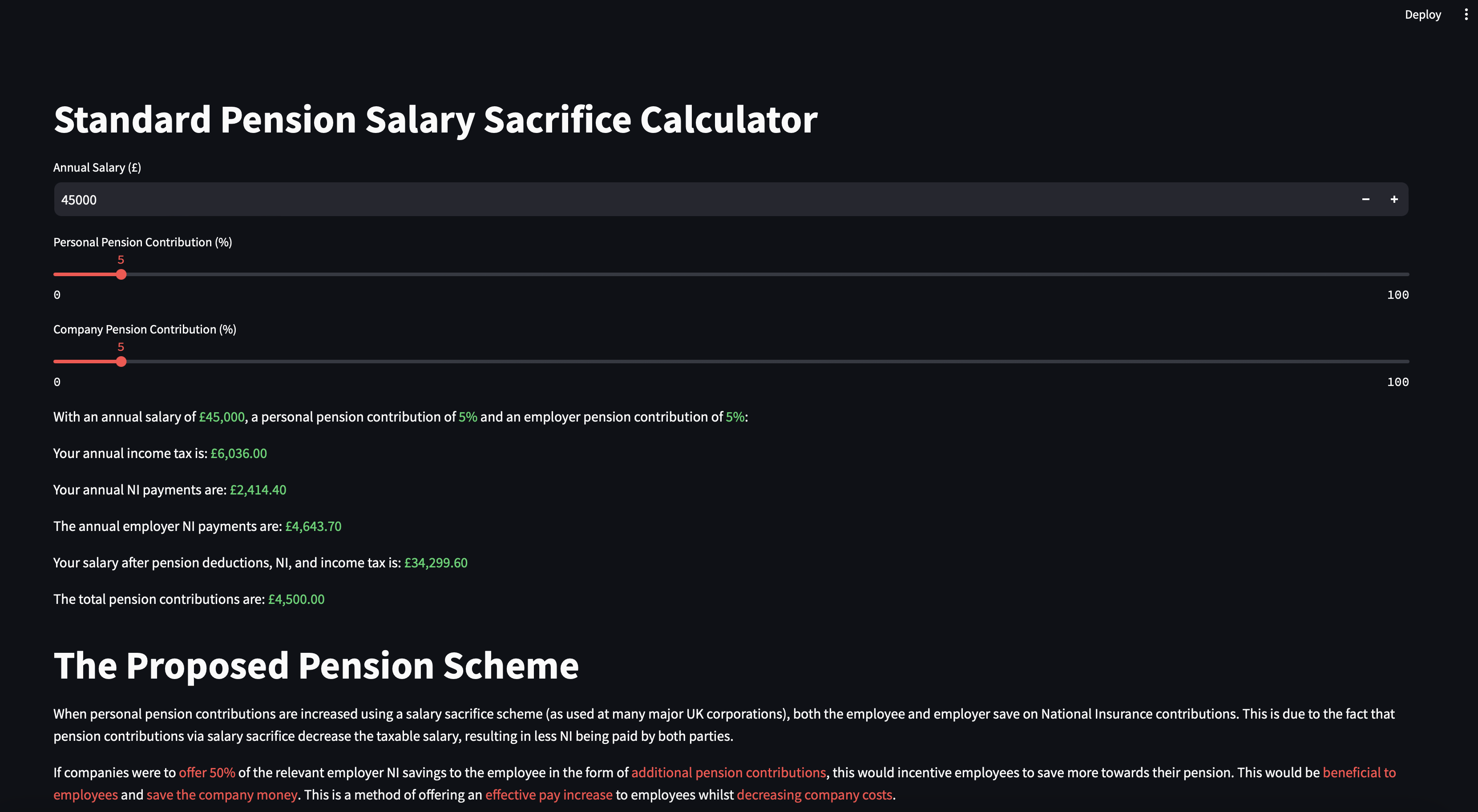 Initial area of pension calculator